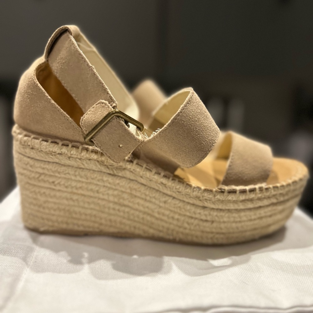 Soludos Palma Nude Suede Platform Sandal Espadrille Wedges 7.5 - NEW